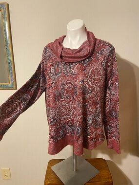 Cato Red Paisley Cowl Neck Sweater